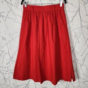 Steilmann VTG Red Pleated 100% Cotton Flowy Side Slit Midi Skirt